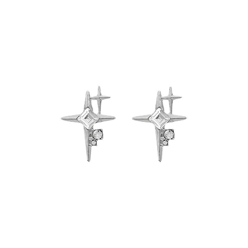 Double Star Burst S925 Silver Stud Earrings, Square Diamond Sparkling Star Earrings, Luxury Elegant Earrings for Women, Gold / Silver Two Colors Available