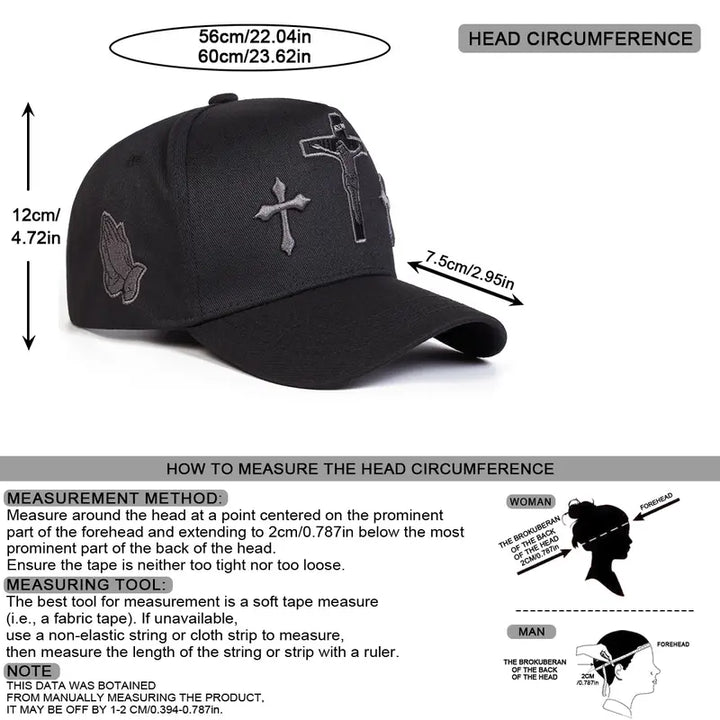 European American Street Cross Praying Hands Embroidered Baseball Cap, Vintage Two-Tone Structured Adjustable Hip Hop Curved Brim Hat
