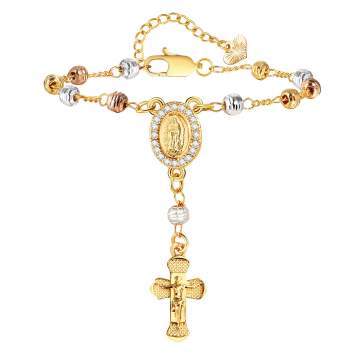 Oval Virgin Mary & Cross Beaded Bracelet