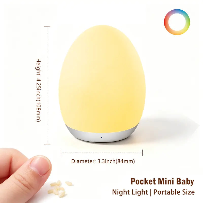 Touch Control Egg Night Light, Baby Eye-Care 7 Color RGB Rechargeable Bedside Soft Mood Lamp