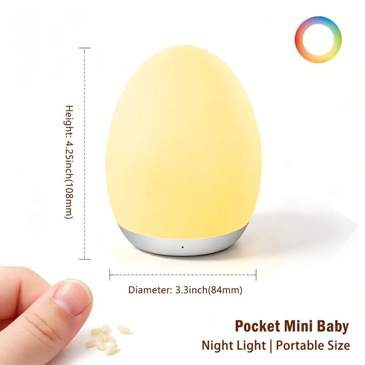 Touch Control Egg Night Light, Baby Eye-Care 7 Color RGB Rechargeable Bedside Soft Mood Lamp