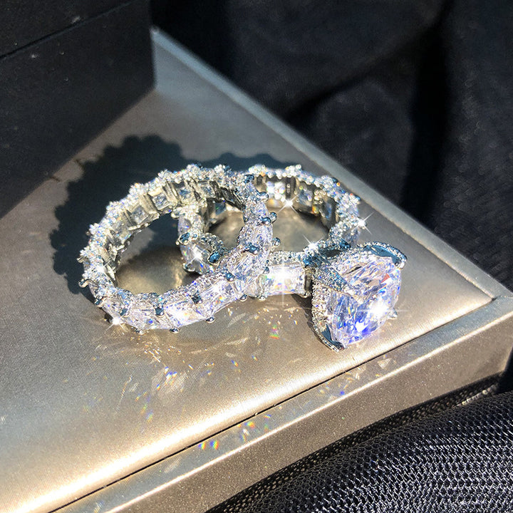 Fashion Large Zircon Statement Ring Set for Women