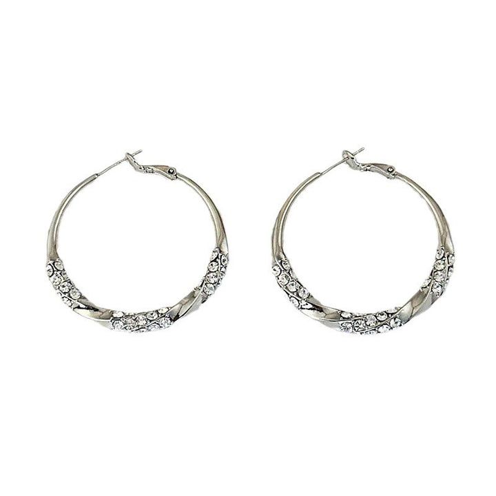 Twisted Pattern Diamond-Inlaid Hoop Earrings (Vintage Gorgeous Style Series)