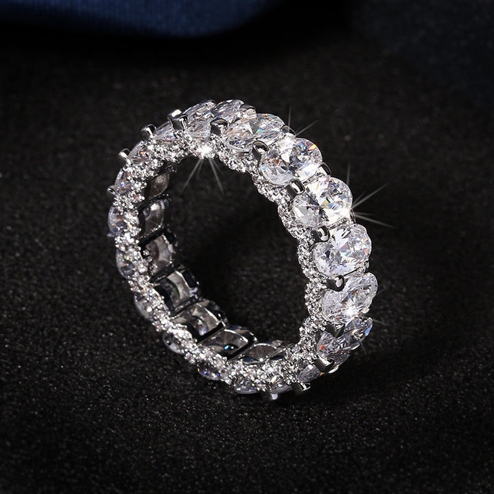 Oval-Cut Full-Diamond Eternity Ring (Yellow/White Diamond Women's Luxury Style)