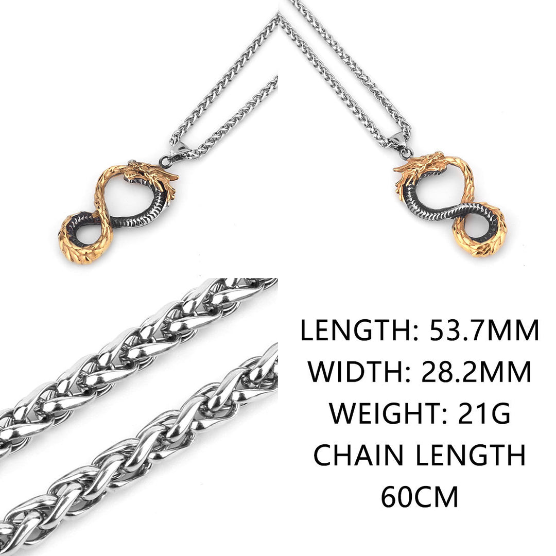 Bold Viking Infinity Dragon Titanium Steel Pendant Necklace (Dual-Tone Retro Style)