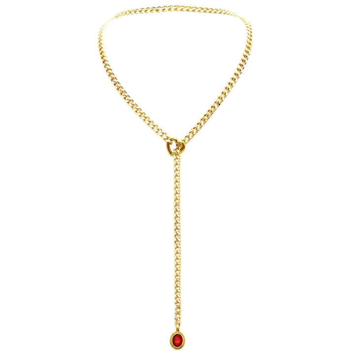 Gold Cuban Chain Adjustable Y-Shaped Heart Pendant Necklace for Women