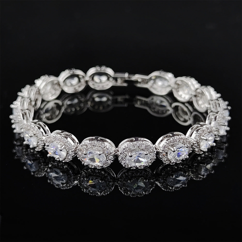 Multi-Color Oval Colored Gem Full-Diamond Bracelet