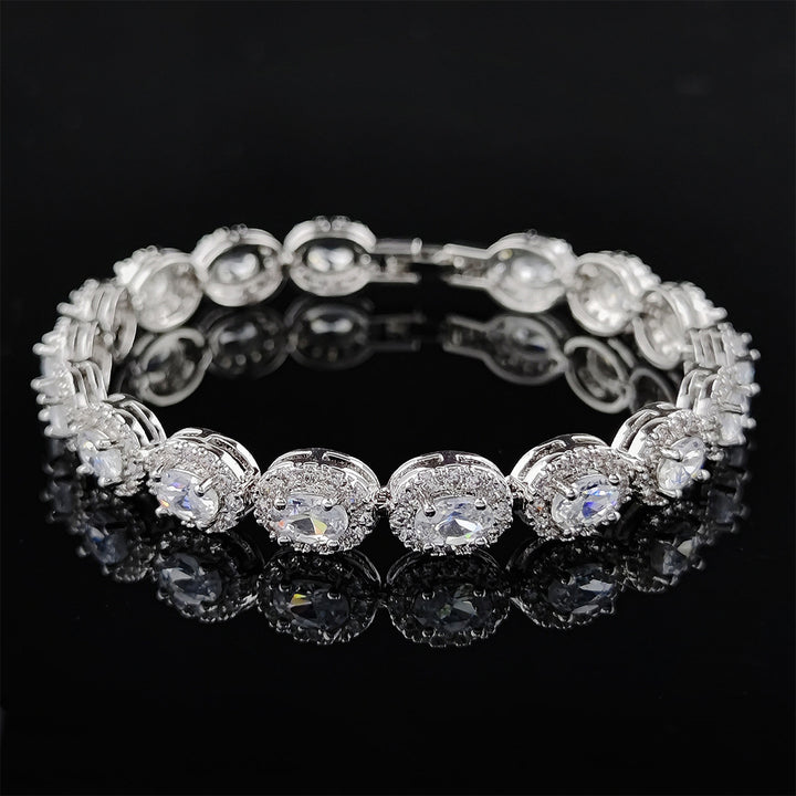 Multi-Color Oval Colored Gem Full-Diamond Bracelet