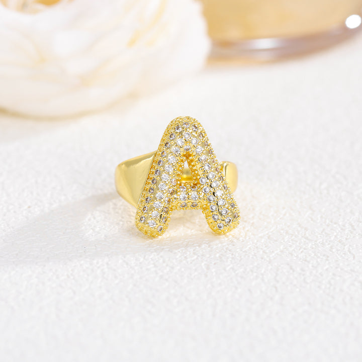 Bubble Letter Full-diamond Open Ring