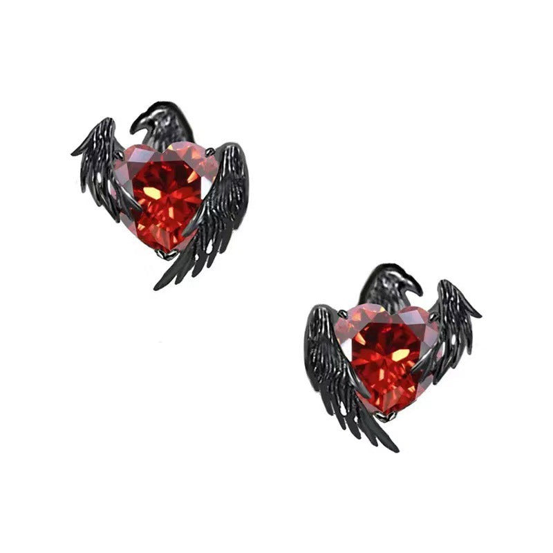 Black Raven and Red Heart Gothic Earrings Set