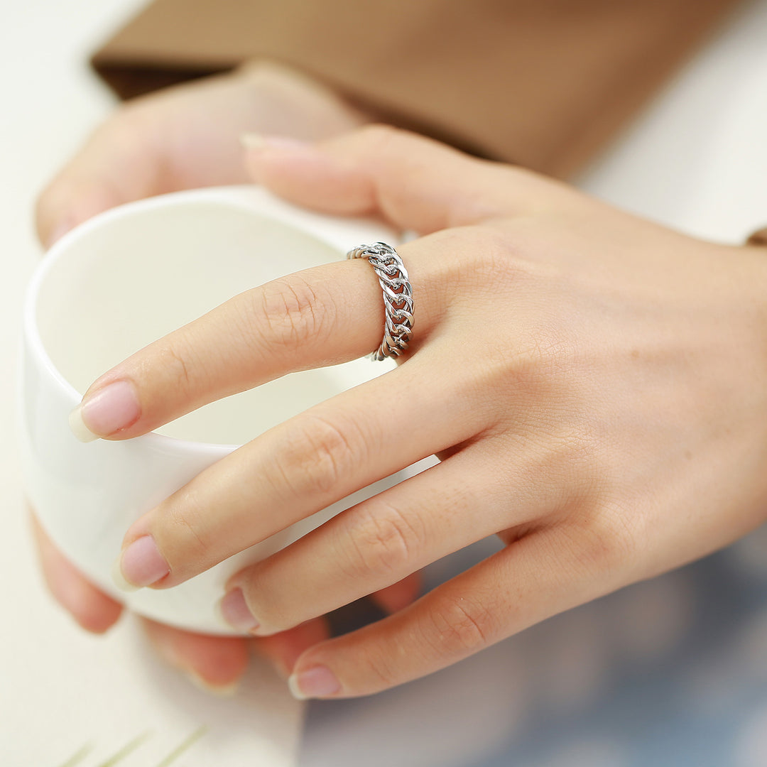 Minimalist Braided Cuban Link Ring (Light Luxury Street Style)