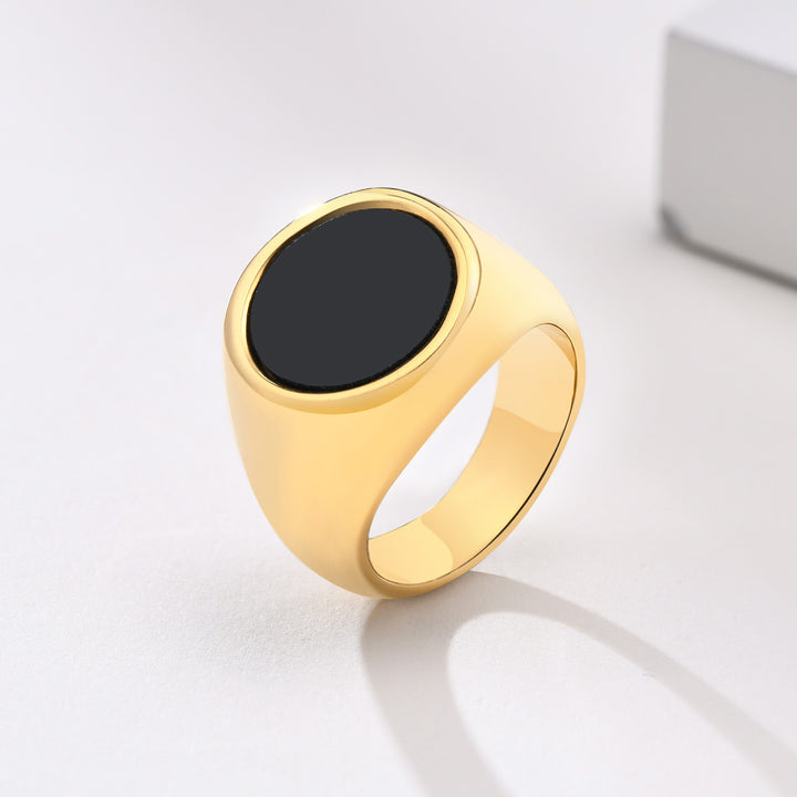 Titanium Steel Round Enamel Ring (Light Luxury Business Style)