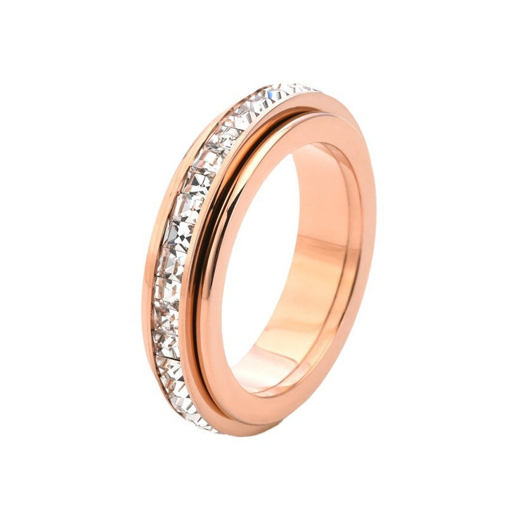 Double-Ring Diamond-Inlay Rotatable Ring Anxiety Ring (Light Luxury Commute Style Series)