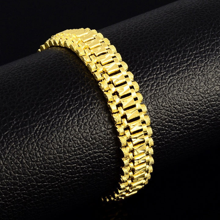 Titanium Steel Plated 18K Gold Square Stitching Men's Bracelet (Light Luxury Bold Style)