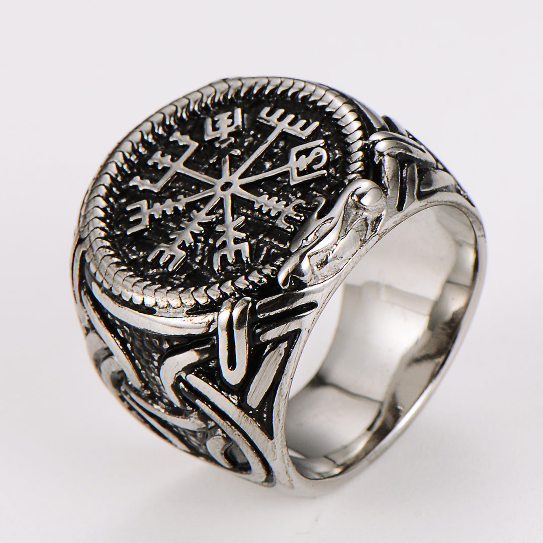 Titanium Steel Viking Compass Ring (Norse Mythology Retro Style)