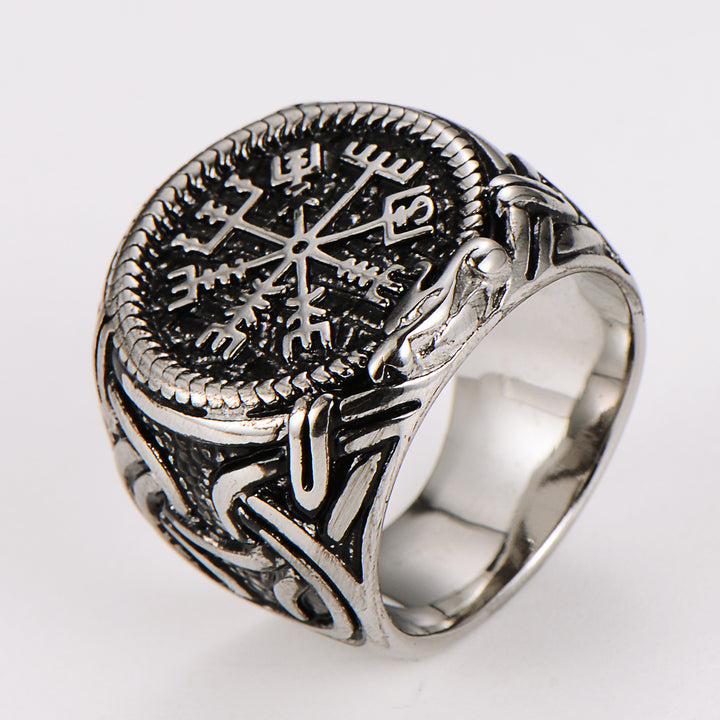 Titanium Steel Viking Compass Ring (Norse Mythology Retro Style)