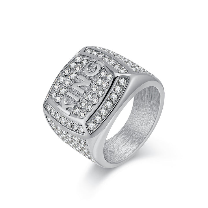 Titanium Steel Full-Moissanite "KING" Streetwear Ring (Hip-Hop Light Luxury Style)