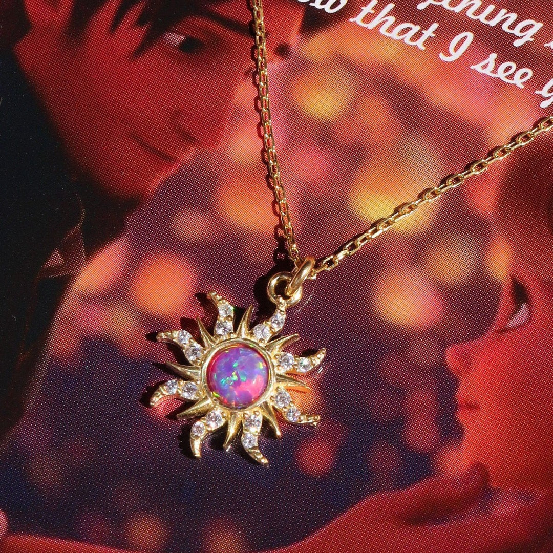 Vintage Dopamine Sun Opal Pendant Necklace & Earring Set