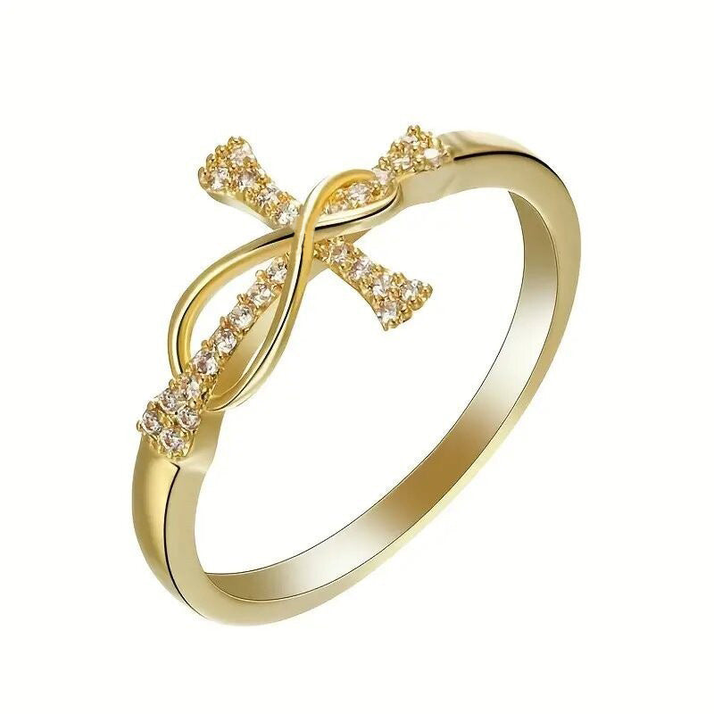 Cross & Infinity Symbol Diamond-Studded Ring (Faith Light Luxury Style)