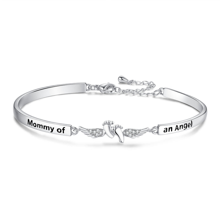 "Mommy of an Angel" Footprint & Wings Bracelet (Commemorative Healing Gift Stytle)