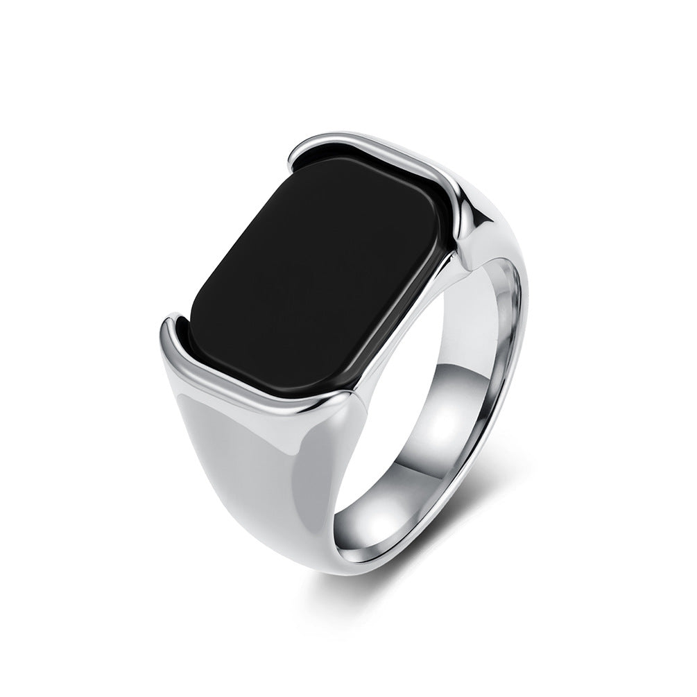 Titanium Steel Black Face Square Ring (Minimalist Business Light Luxury Style)