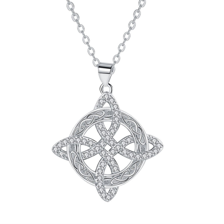 S925 Sterling Silver Diamond-Studded Celtic Four-Leaf Knot Necklace (Light Luxury Ethnic Memorial Style)