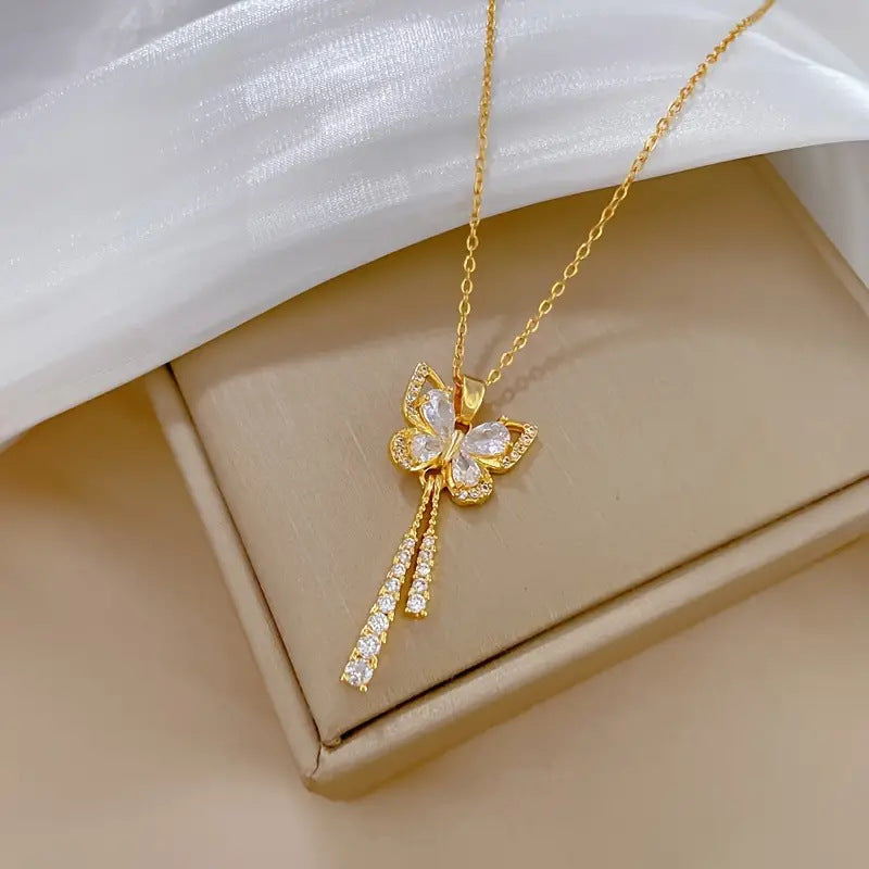 Lively Butterfly Tassel Diamond-Inlay Necklace (Light Luxury Fairy Style Series)