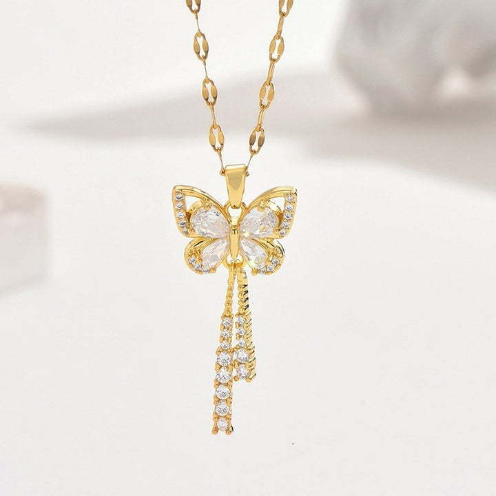 Lively Butterfly Tassel Diamond-Inlay Necklace (Light Luxury Fairy Style Series)