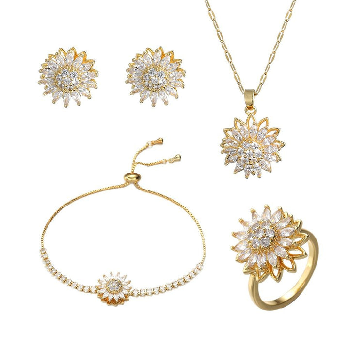 Sunflower Rotatable Jewelry Set with Diamond Inlay