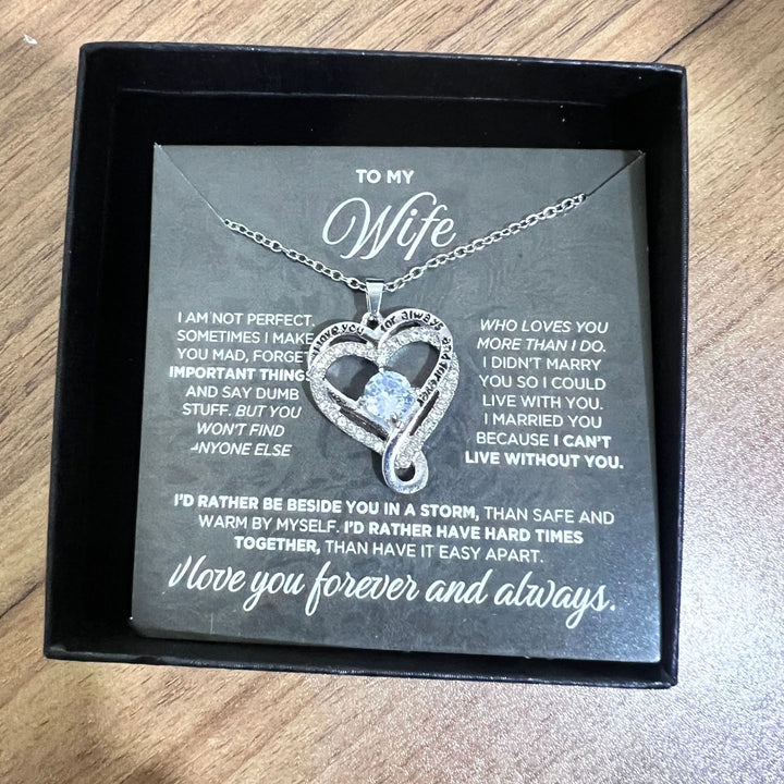 "To My Wife" Intertwined Double Heart Diamond-Inlay Necklace (Marriage Commemorative Style)