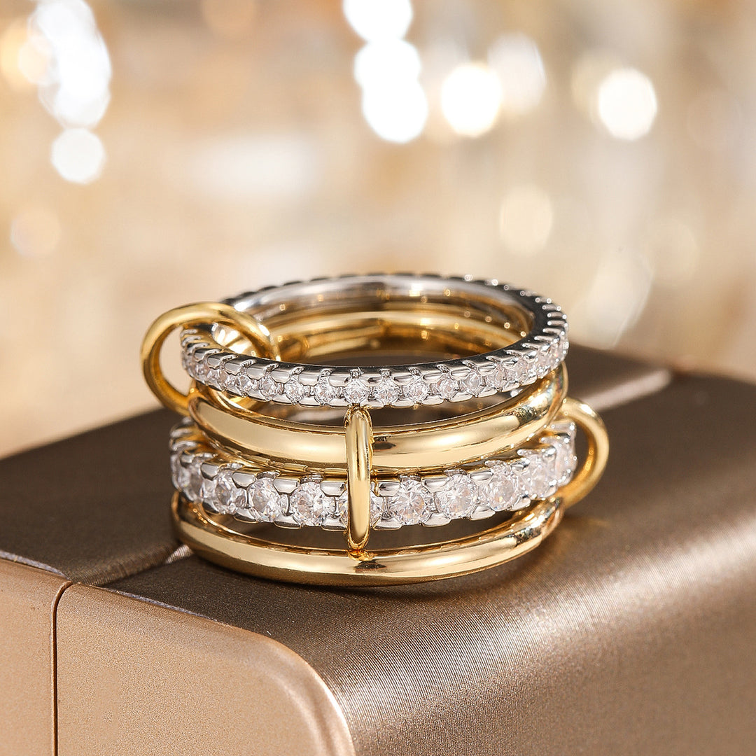 Multi-Band Chain-Link Full-Diamond Ring (Light Luxury Stackable Style Series)