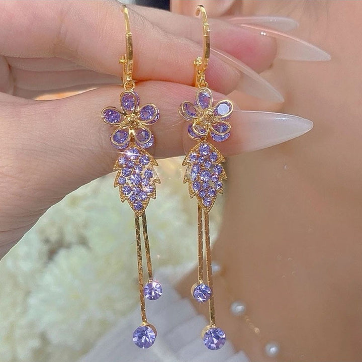 Floral Tassel Diamond-Inlaid Earrings (Vintage Elegant Style Series)