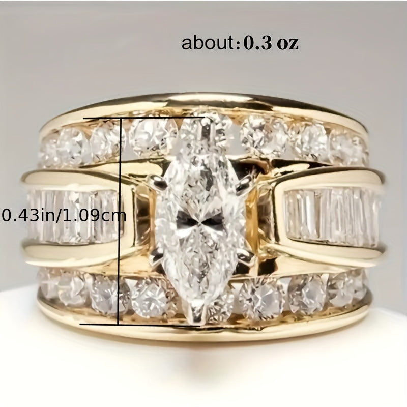 Marquise Center Stone Full Diamond Ring (Luxury Gorgeous Couple Style)