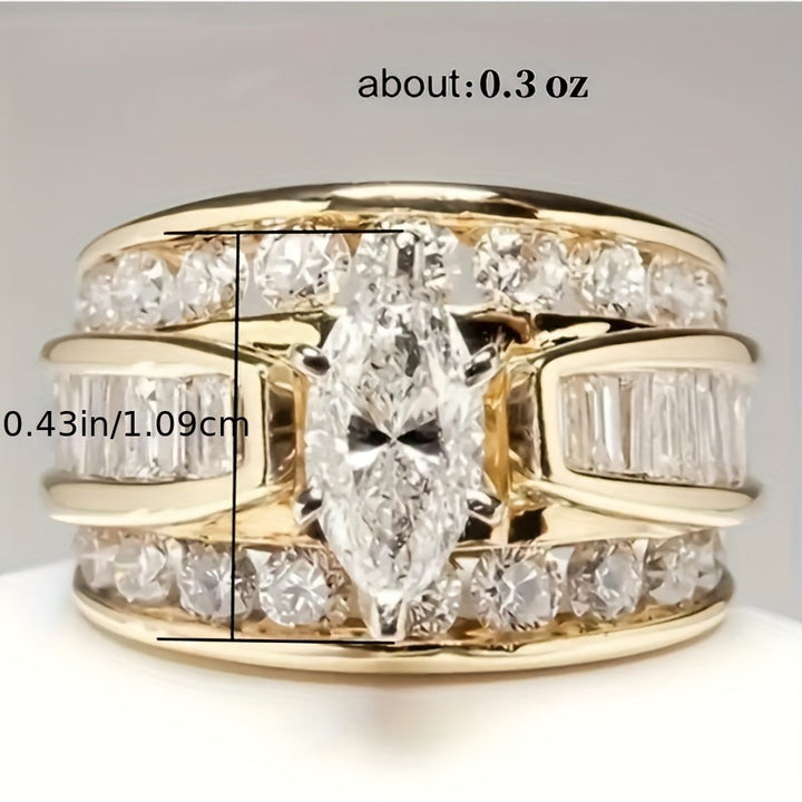 Marquise Center Stone Full Diamond Ring (Luxury Gorgeous Couple Style)
