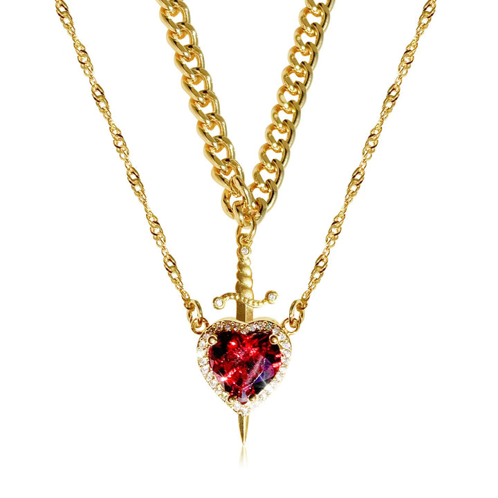 Sword & Heart Layered Necklace (Personalized Sweet-Cool Luxury Style)