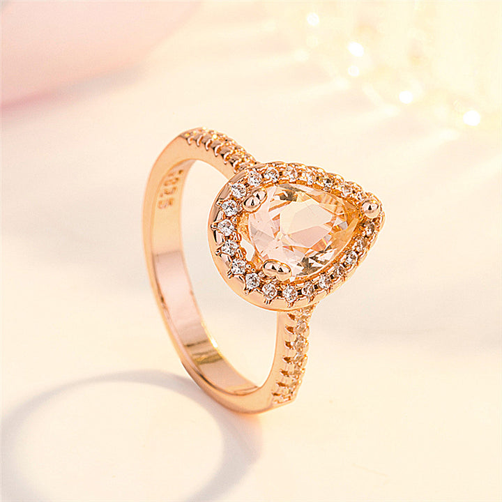 Rose Gold Pear Pink Diamond Ring (Women's Sweet Vitality Luxury Style)