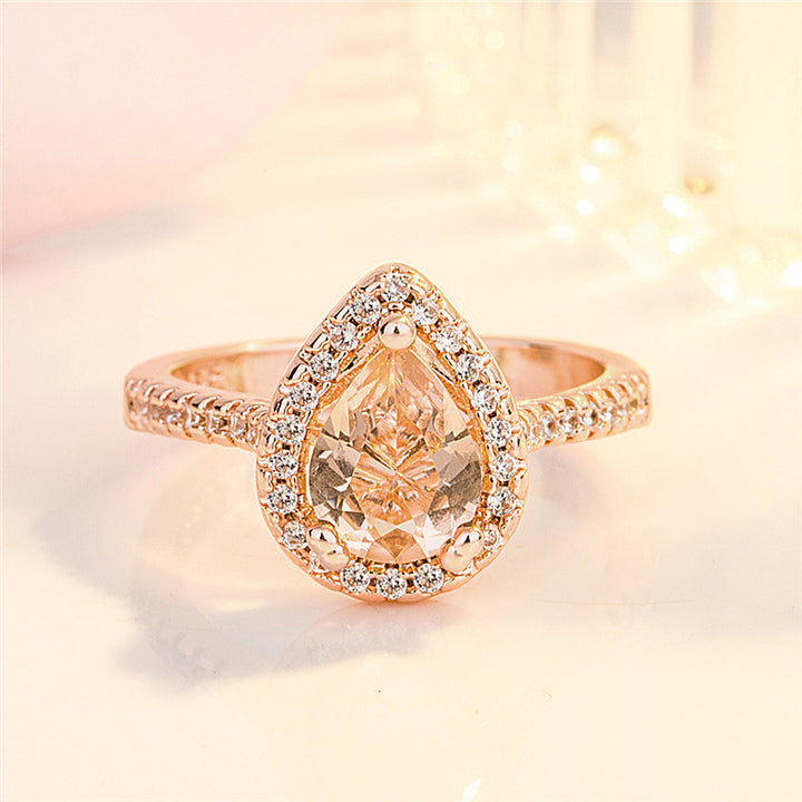 Rose Gold Pear Pink Diamond Ring (Women's Sweet Vitality Luxury Style)