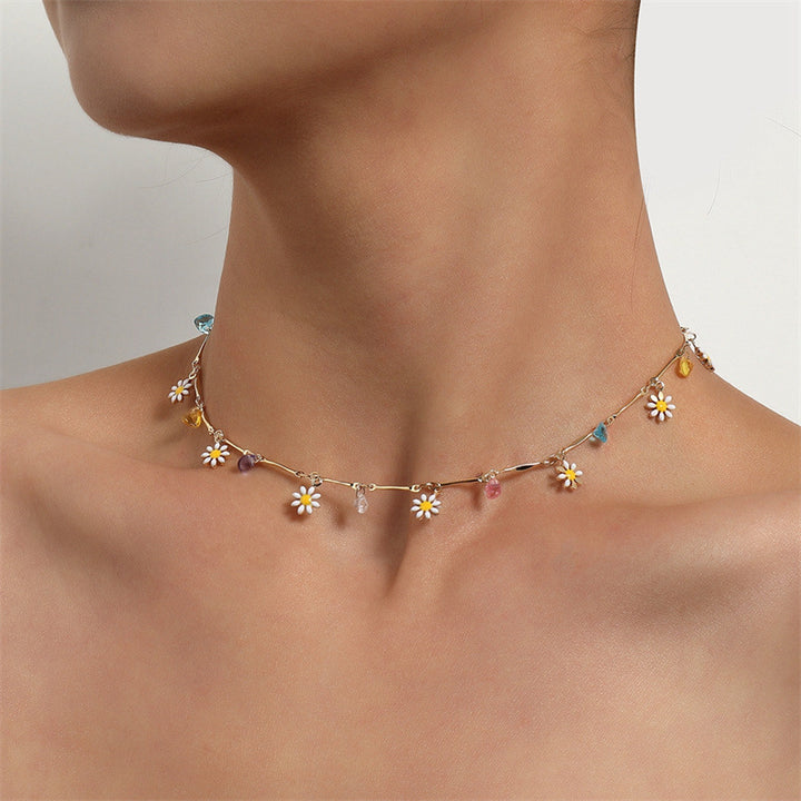 Enamel Painted Daisy Flower Necklace for Women