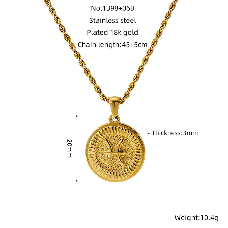 INS Vintage Zodiac Pendant Necklace for Women – 18K Gold-Plated, Elegant & Tarnish-Resistant