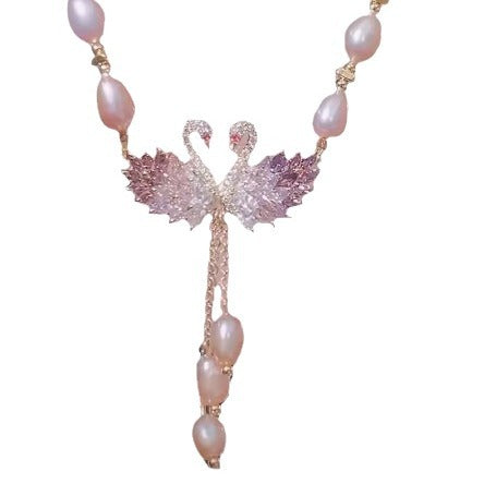 Long Sweater Chain Swan Pearl Necklace for Women