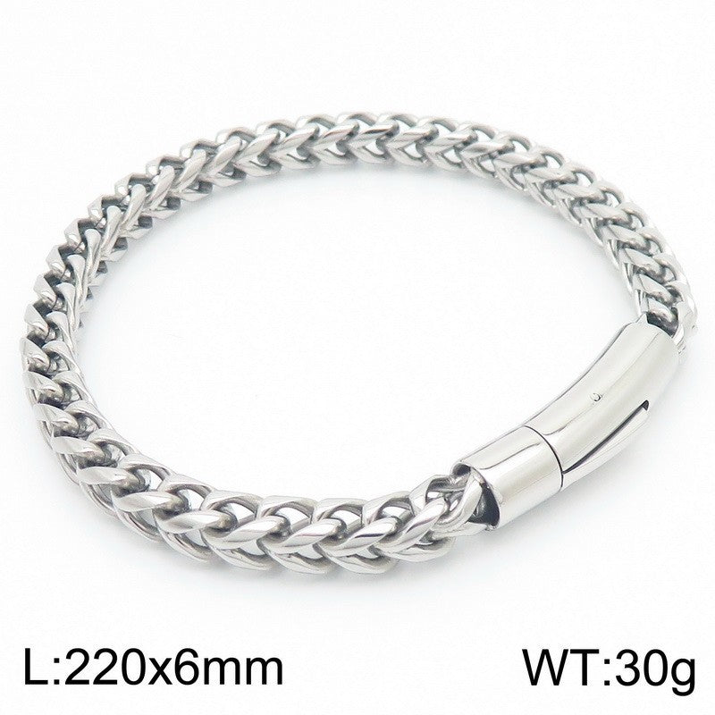 Trendy Hip-Hop Titanium Steel Round Dragon Bone Chain Bracelet
