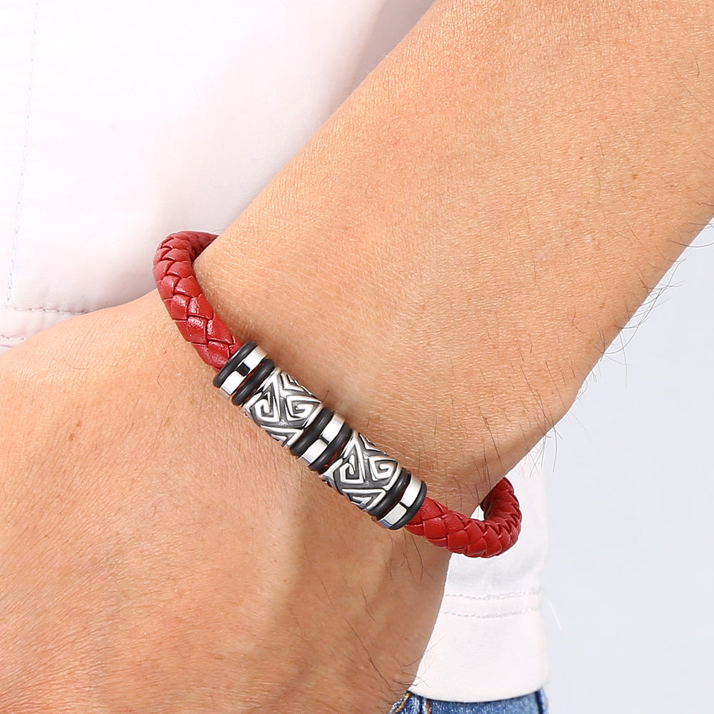 Titanium Steel & Genuine Leather Braided Bracelet · Trendsetter Essential