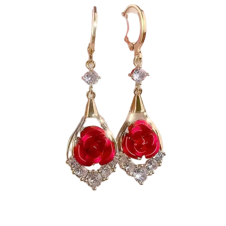 925 Sterling Silver Red, Blue & Purple Rose Earrings