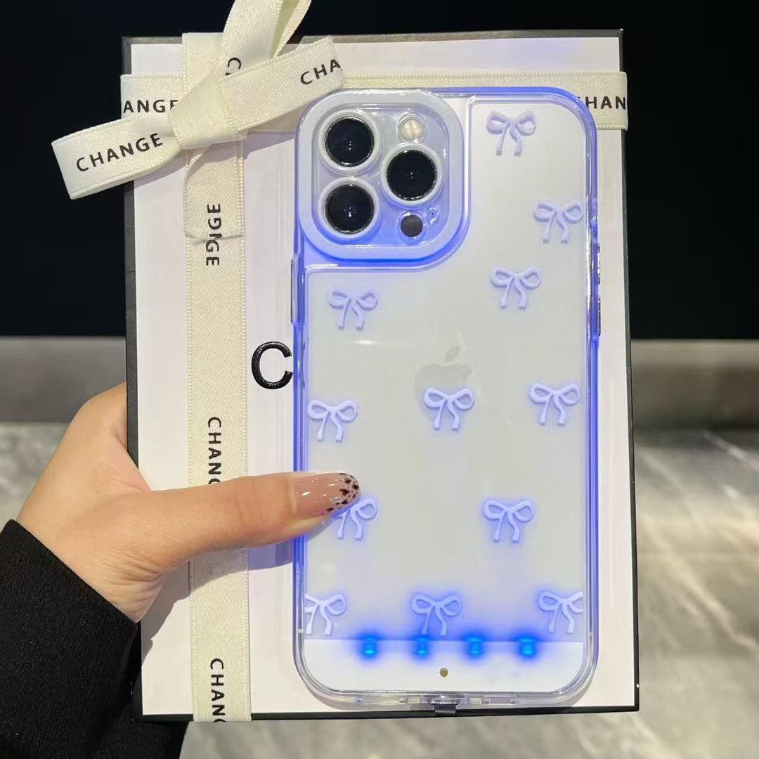 iPhone Series Compatible Pink & White Bowknot Voice-Activated LED Phone Case