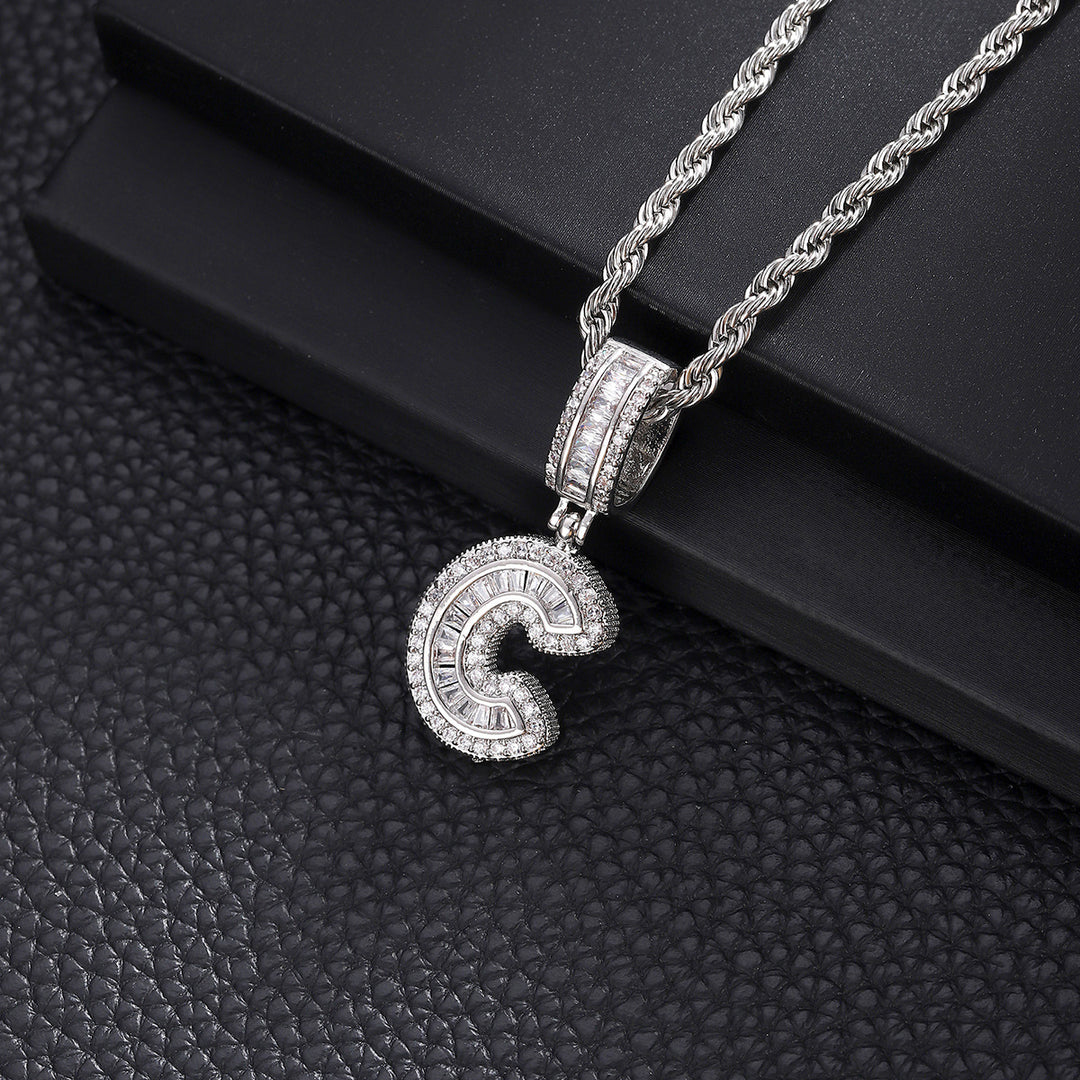 Full-Diamond Letter Cuban Link Necklace (26 Letters Optional | Gold/Silver Dual Tone)