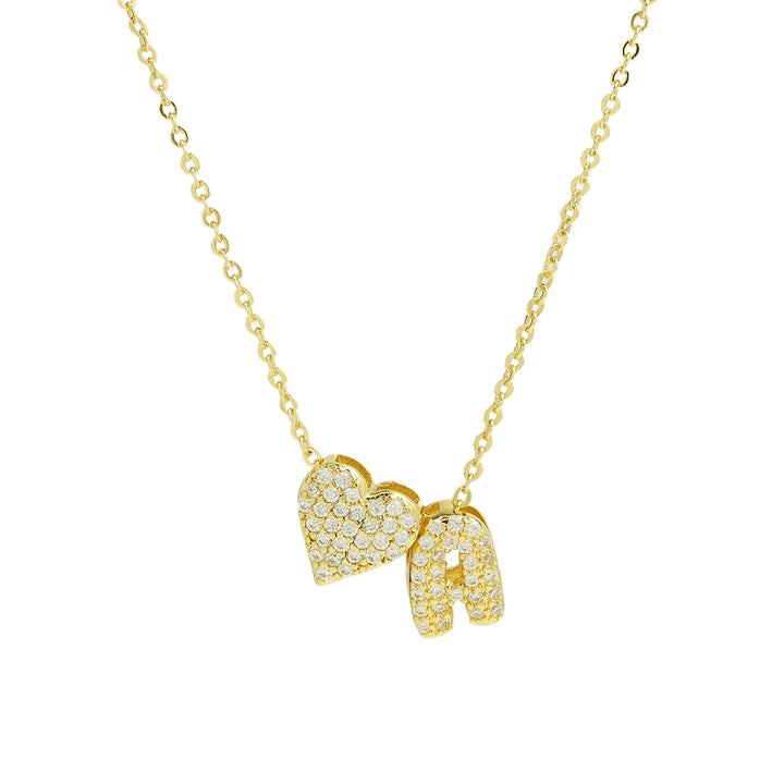 Diamond-Embedded Bubble Heart 26-Letter Name Pendant Necklace