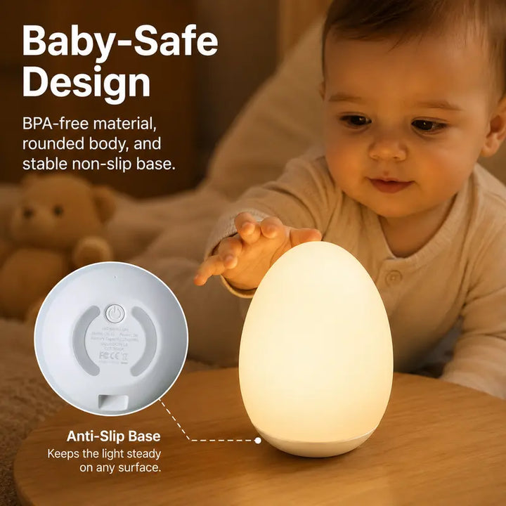 Touch Control Egg Night Light, Baby Eye-Care 7 Color RGB Rechargeable Bedside Soft Mood Lamp