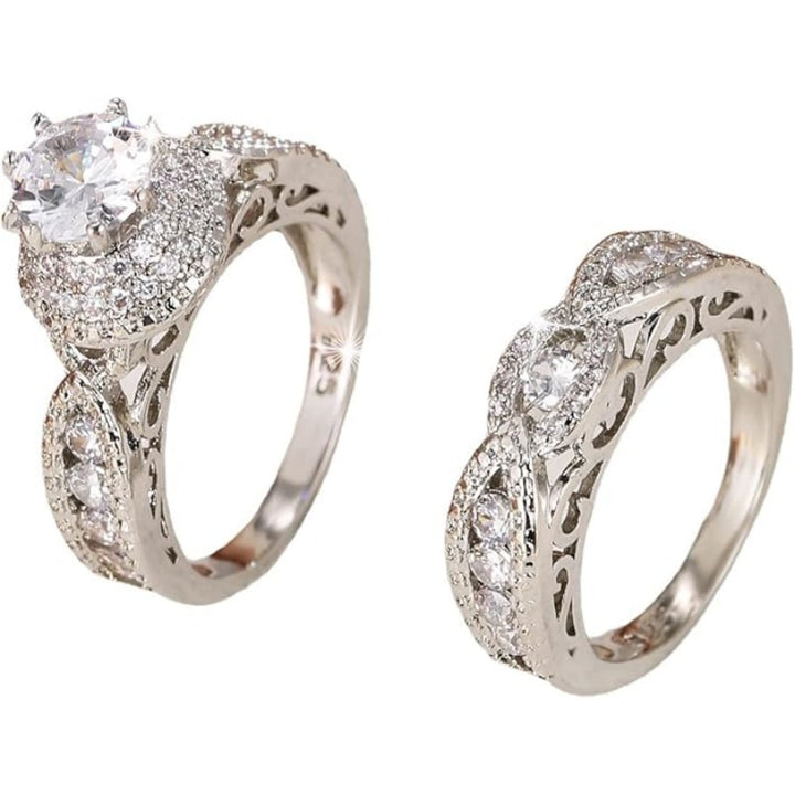 Floral Stackable Halo Diamond Ring Set (Vintage Luxury Wedding Ring Style)