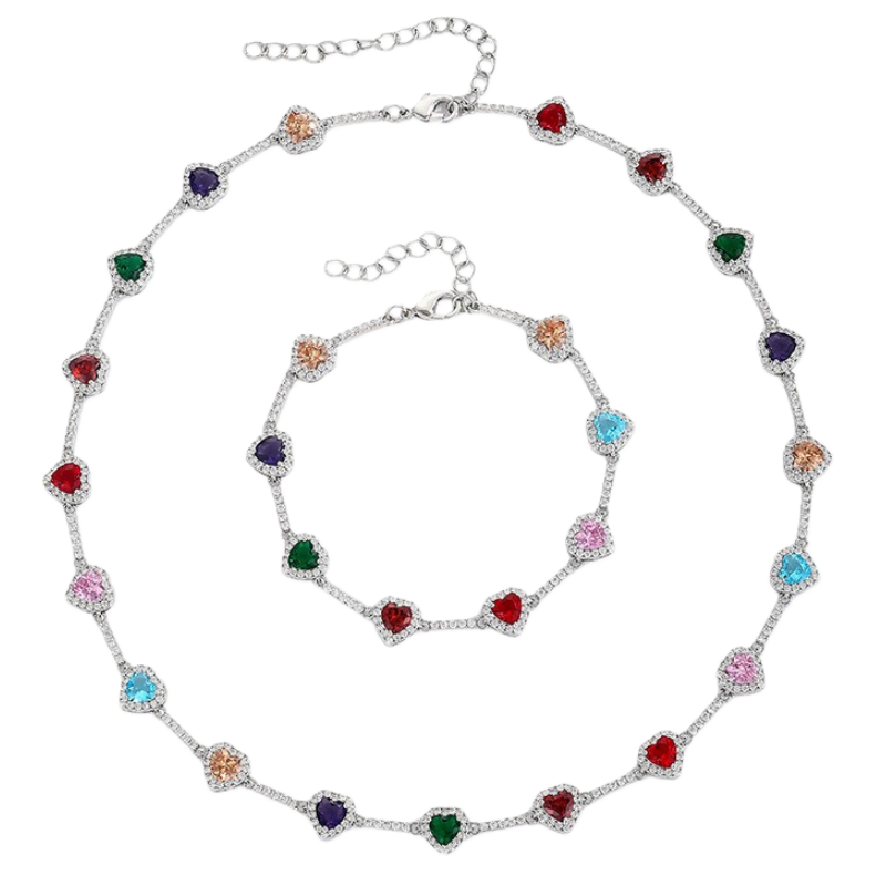 Rainbow Heart Diamond Choker & Bracelet Set (Dopamine Sweet-Cool Vibe Style)
