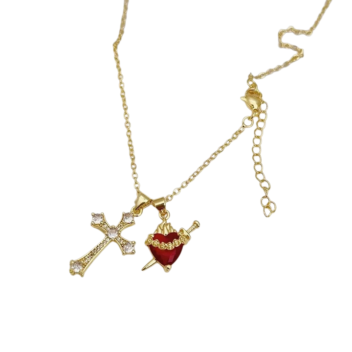 Sweet & Spicy Red Heart Cross Necklace Series (Y2K Grunge Clavicle Chain)
